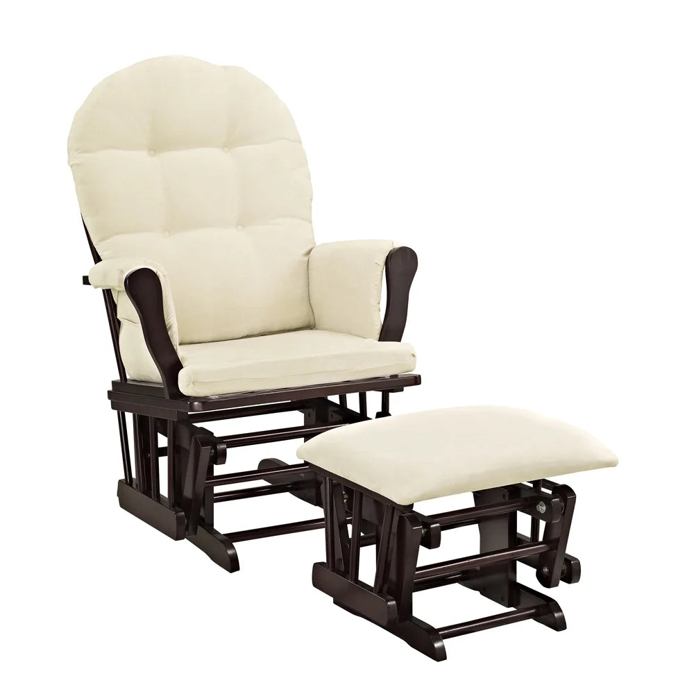 Angel Line Windsor Glider and Ottoman, Natural Finish with Gray Cushions