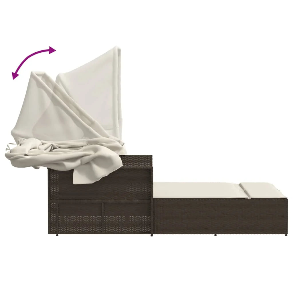 vidaXL Powder Coated Steel Removable Canopy and Cushions Double Sun Lounger, Beige