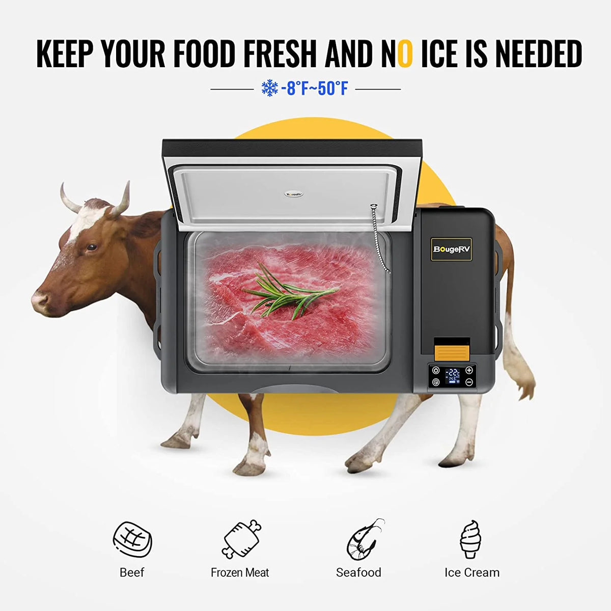 BougeRV Portable Car Refrigerator CRPRO 21 Qt, 12 Volt Fridge Compressor Freezer with -8℉~50℉ Cooling Range, 12V/24 DC & 110-240 AC for RV Truck Vehicle Boat Outdoor & Home Use Black