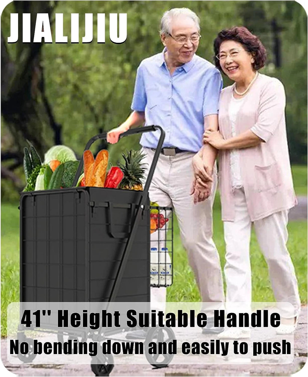 Heavy Duty Folding Shopping Cart for Groceries, Jumbo Double Basket with 360 Swivel Wheels & Waterproof Bag, Portable Utility Cart for Shopping, Laundry, Holds Up to 320 LBS