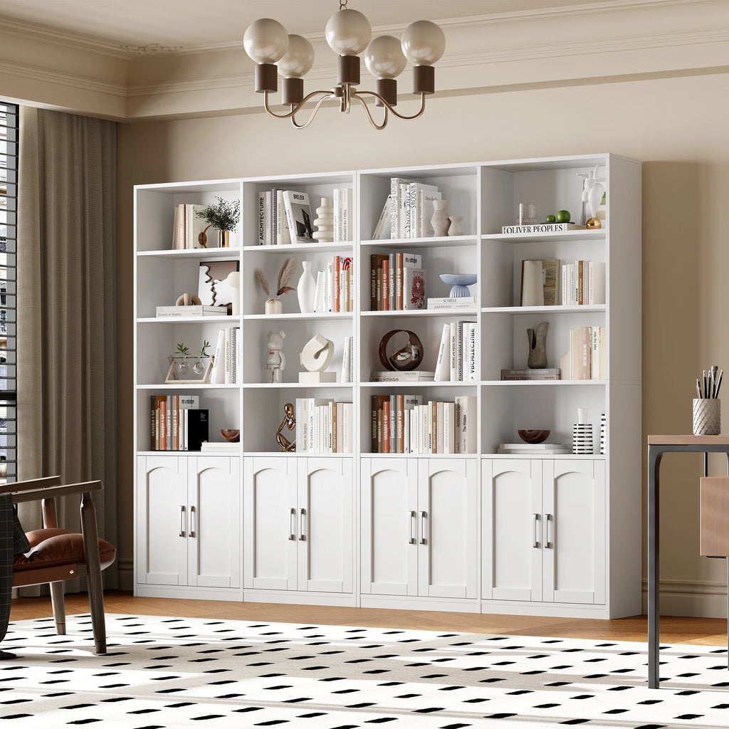 Homfa 73 Tall Bookcases with Doors, 8 Cubes 6-Tier Double Row Bookshelf, White Bookcase for Living Room Home Office