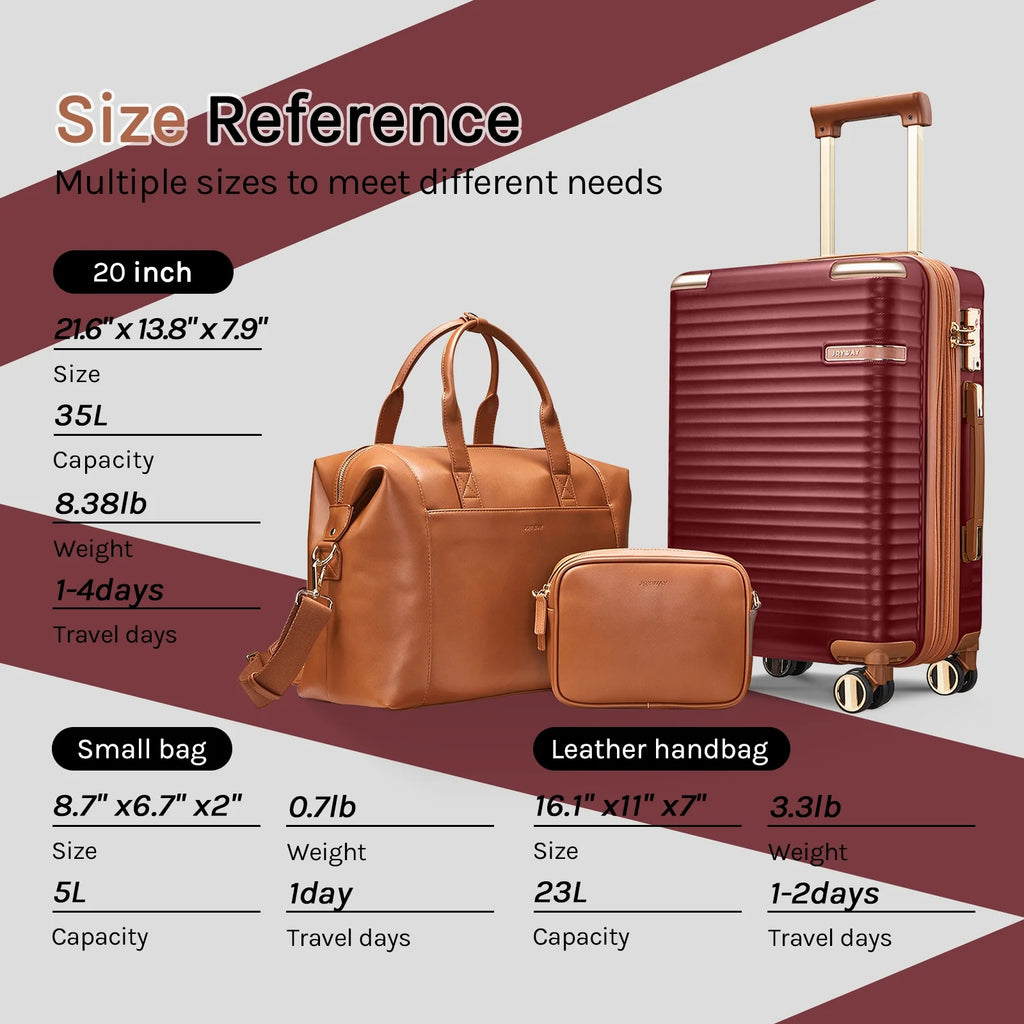 Joyway 3-Piece Carry-On Luggage Set with Swivel TSA Lock and Leather Carry Bag