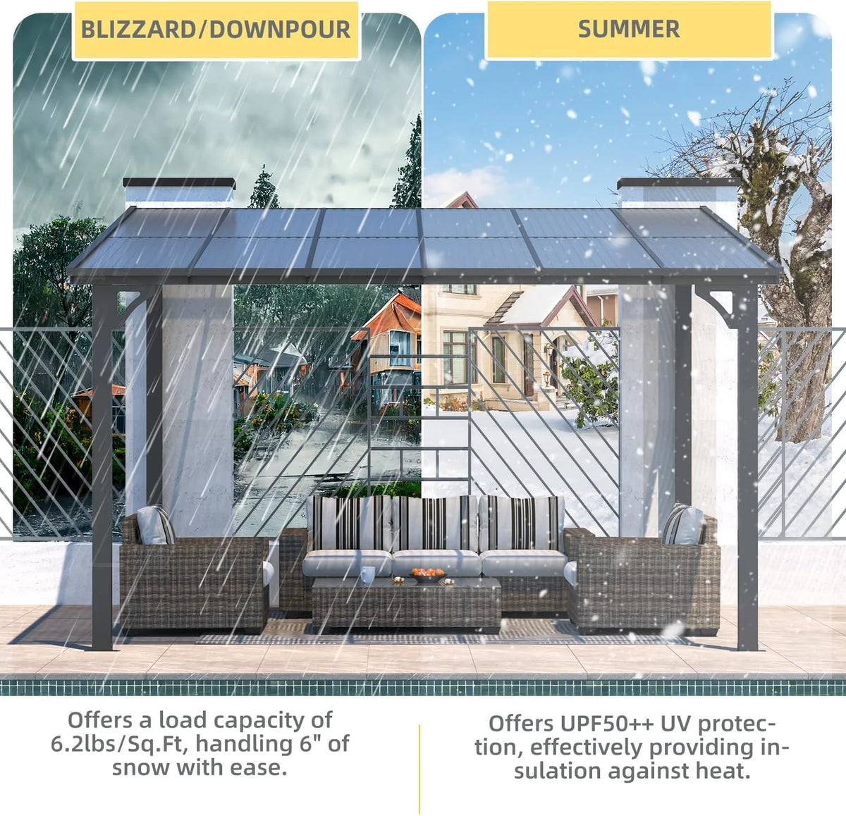 12' x 14' Outdoor Pergola Gazebo, Wall-Mounted Lean to Metal Awnings Gazebos on Clearance for Patio, Large Panel Roof Pergolas and Gazebo for Outdoor Use