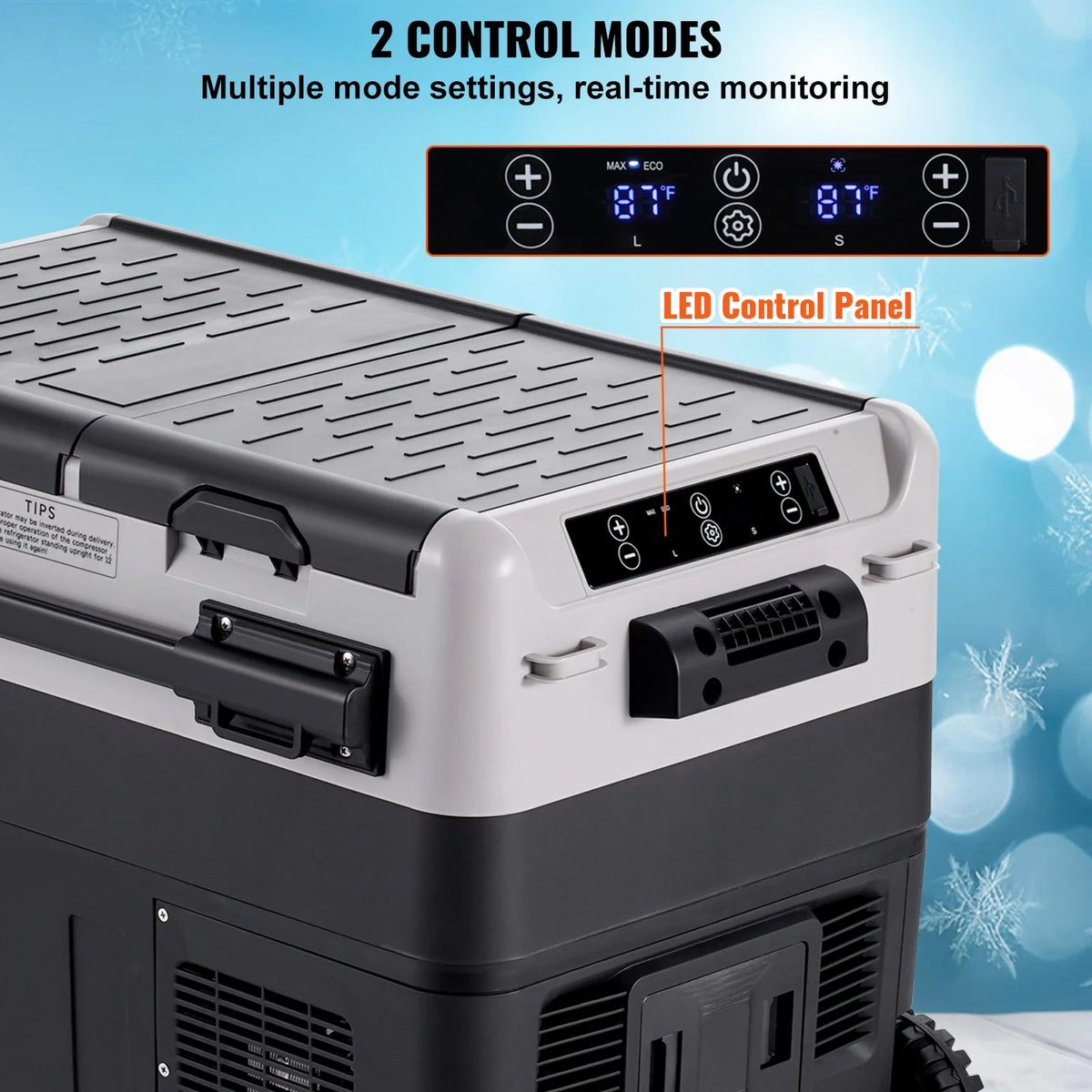 KFFKFF Mobile Car Cooler, 12V Vehicle Fridge, 40L / 42.3 qt Two-Section Portable Freezer, Temperature Range -4℉ to 68℉, Compressor-Based Cooling System for Home, Outdoors, Camping, RV, Automobile