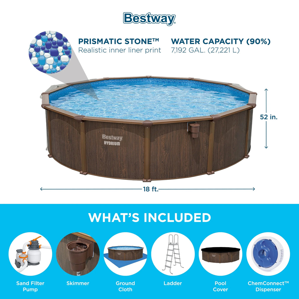 Bestway Hydrium 15' x 48" Steel Wall Above Ground Swimming Pool Set, Gray