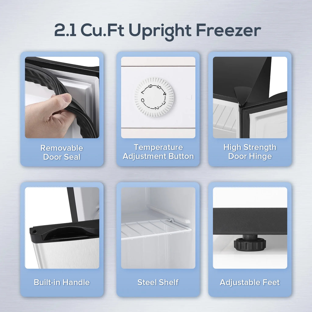 Auseo Mini Freezer Countertop, Energy Saving 2.6 Cu.ft, Single Door Compact Upright Freezer with Reversible Door for Home/Office/Kitchen-White