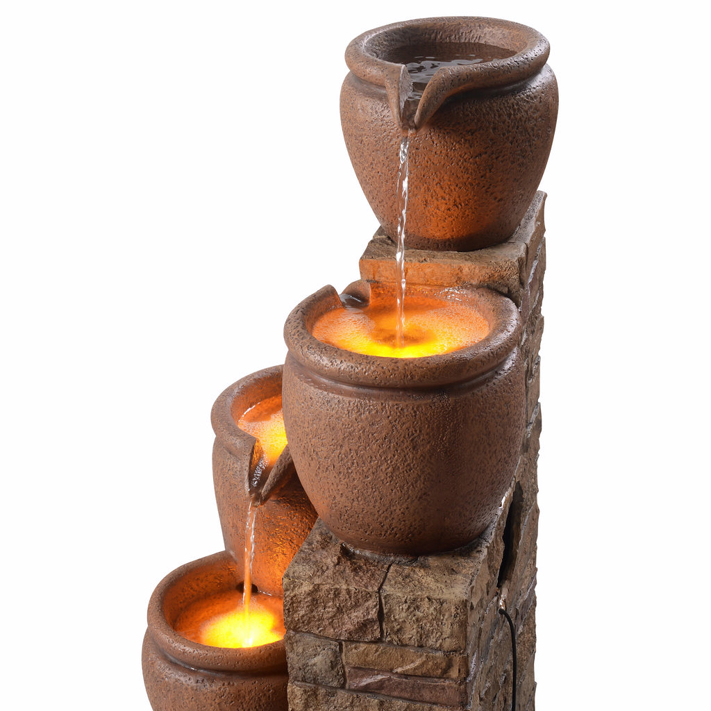 Teamson Home 30.71" 4-Tier Cascading Bowl Solar Powered Water Fountain for Outdoor Living Spaces, Terracotta