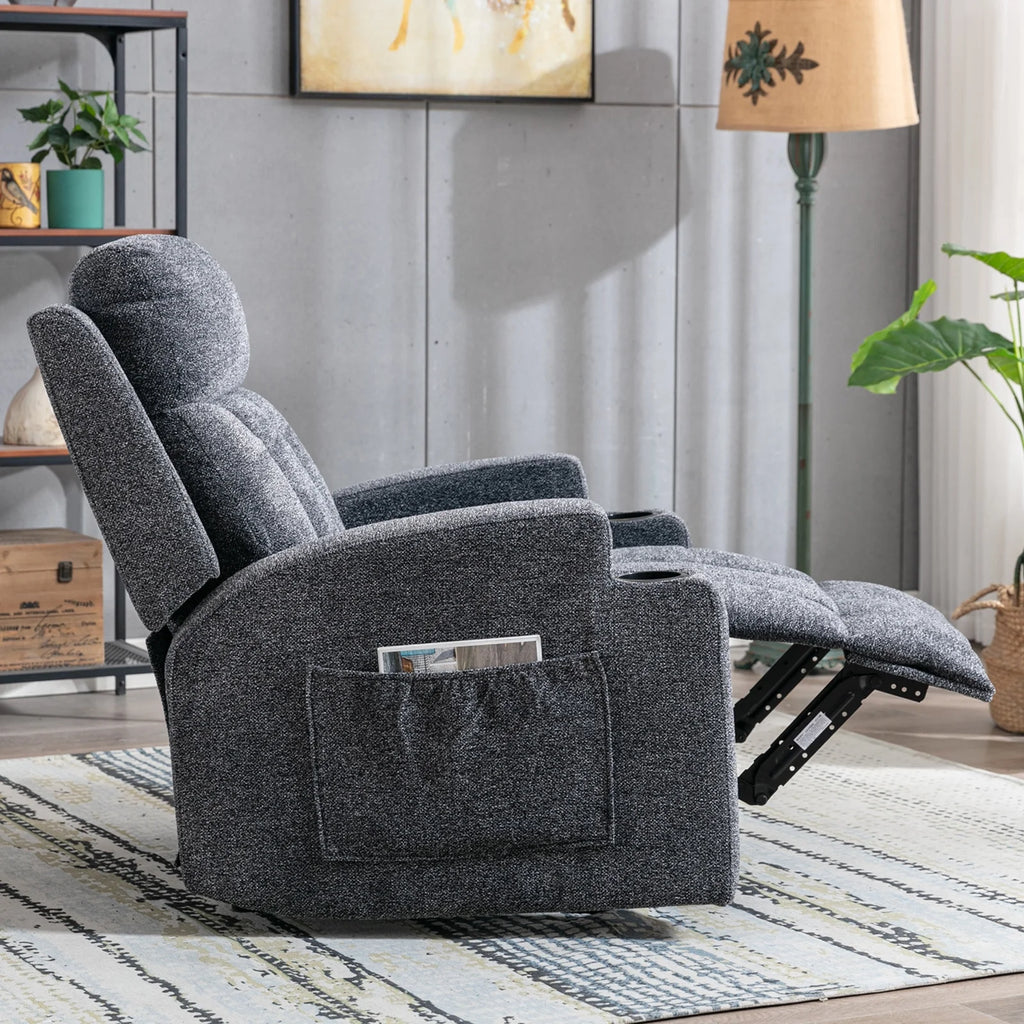 Bonzy Home Heated Manual Massage Recliner with Cup Holder Padded Breathable Fabric Recliner, Home Theater Seating Navy