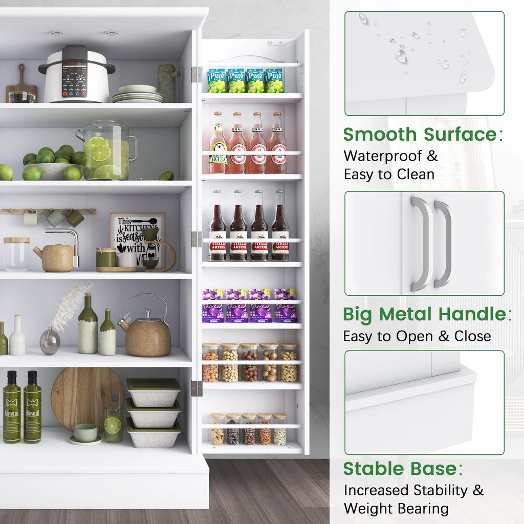 47 Kitchen Pantry Cabinet, White Buffet Cupboards Sideboard with Doors & Adjustable Shelves, Kitchen