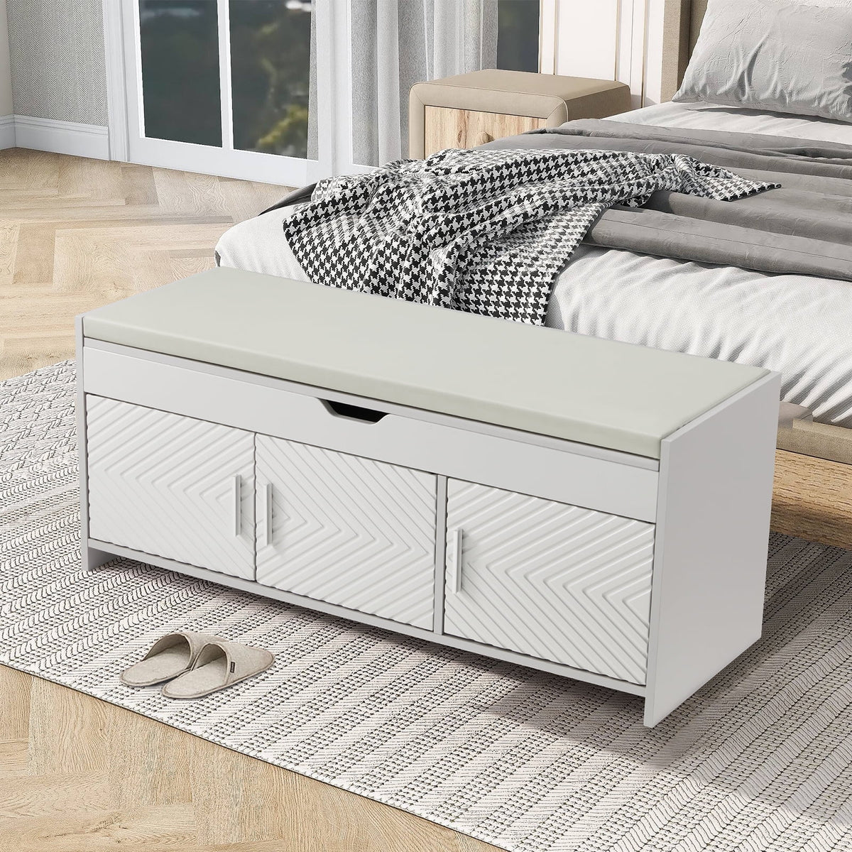 AVAWING Storage Bench, Shoe Bench with Lift Top Storage, Wooden Entryway Bench, Black