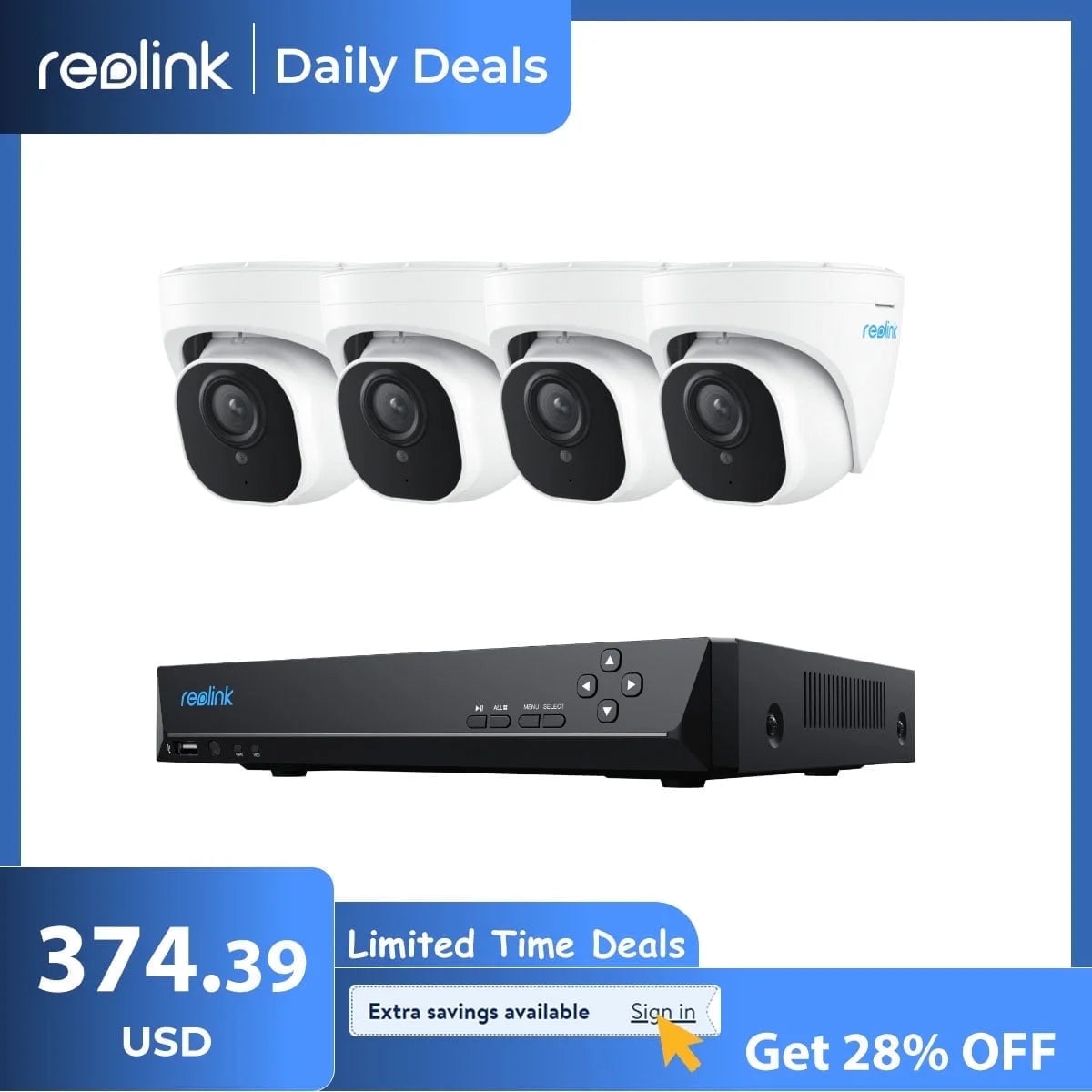 Reolink 4K 8CH Outdoor PoE Camera System,4Pcs 8MP Video Security Camera Smart Person/Vehicle Motion Detection,24/7 Recording