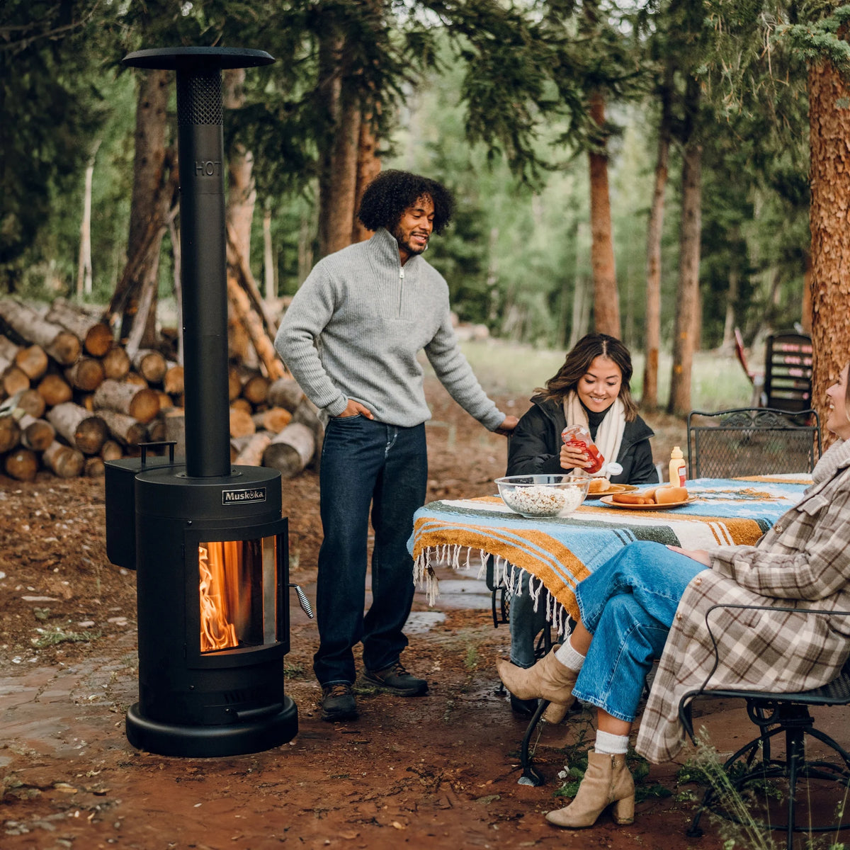 Muskoka 84" High 75,000 BTU Black Steel Wood Pellet Patio Heater