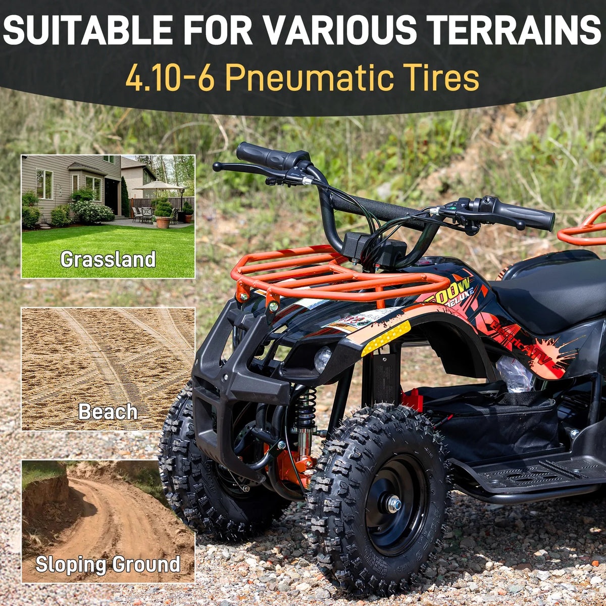 Aoemoe 500W 36V Battery-Powered Ride-On Off-Road 4-Wheeler 15 Mile Range, Flame
