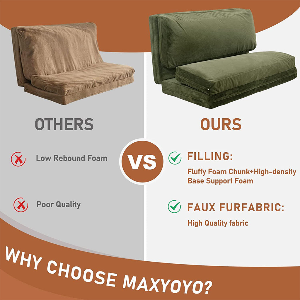 Folding Sofa Bed,Extra Thick and Long Fluffy 4 Position Convertible Flip Lounge Chair,Foam Filling Folding Matress Sofa Bean Bag with Washable Cover,Grey,39x95 Inch