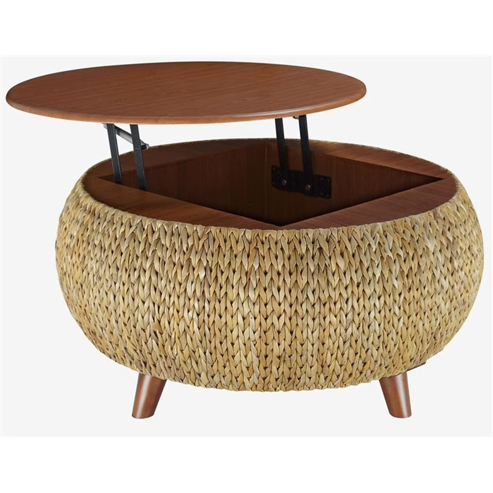 Gallerie Decor Bali Breeze Round Transitional Wood Coffee Table in Silver