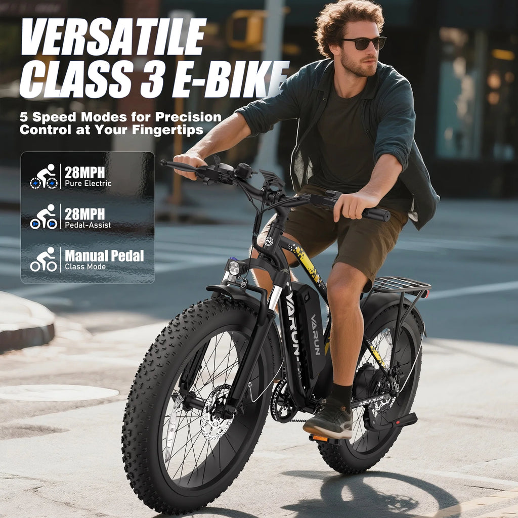VARUN Electric Bike for Adults, 26" Fat Tire Ebike with Peak 750W 48V 13AH Battery, Electric Mountain Bicycle for Men & Women with 25MPH 50Miles