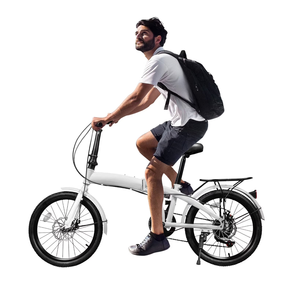 LOYALHEARTDY 20" Folding Bike 7-Speed Unisex Mountain Bicycle Adjustable Height MTB City Bike for Adult Teenager High Carbon Steel Foldable Bicycle for Riding Traveling w/Dual Disc Brakes & Fender
