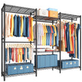 EnHomee 830 LBS Clothes Rack Heavy Duty Garment Rack with 4 Rods & 7 Shelves, Adjustable Metal Closet Organizer 77"H x 69"W x 16"D Black