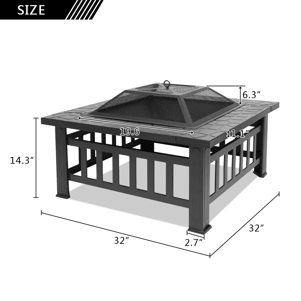 Ktaxon Gardens 32" Outdoor Metal Firepit Backyard Patio Garden Square Stove Fire Pit