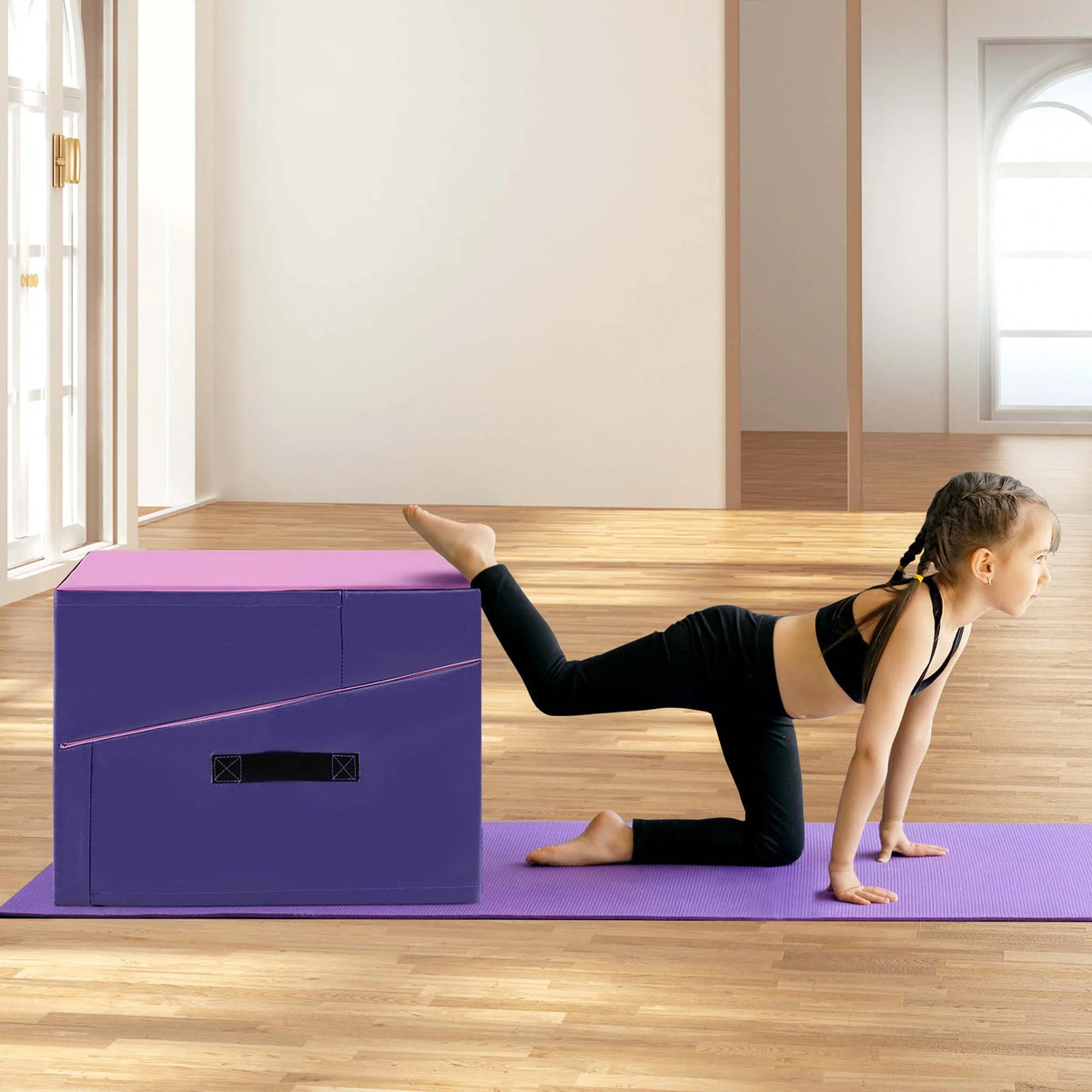 Costway Gymnastics Tumbling Mat Folding Incline Yoga Mat with Non-slip PVC Leather Pink