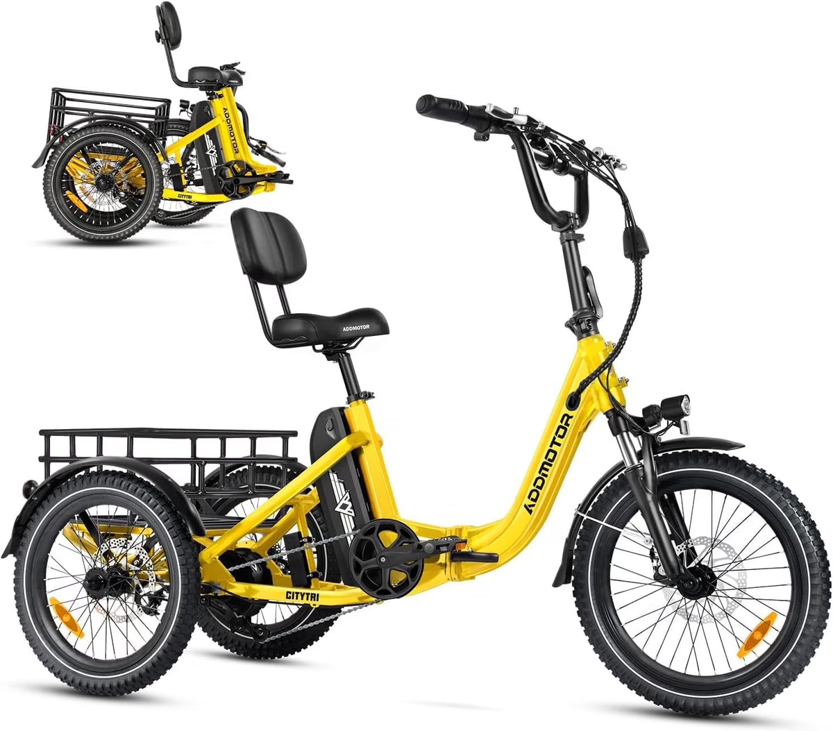 Addmotor Folding Electric Trike, 90MI Electric Tricycle for Adults, 750W 48V 20Ah, CITYTRI 3 Wheel Electric Bikes, Step-Thru Etrike with Rear Speed Differential & Parking Brake, E-310 Plus Red