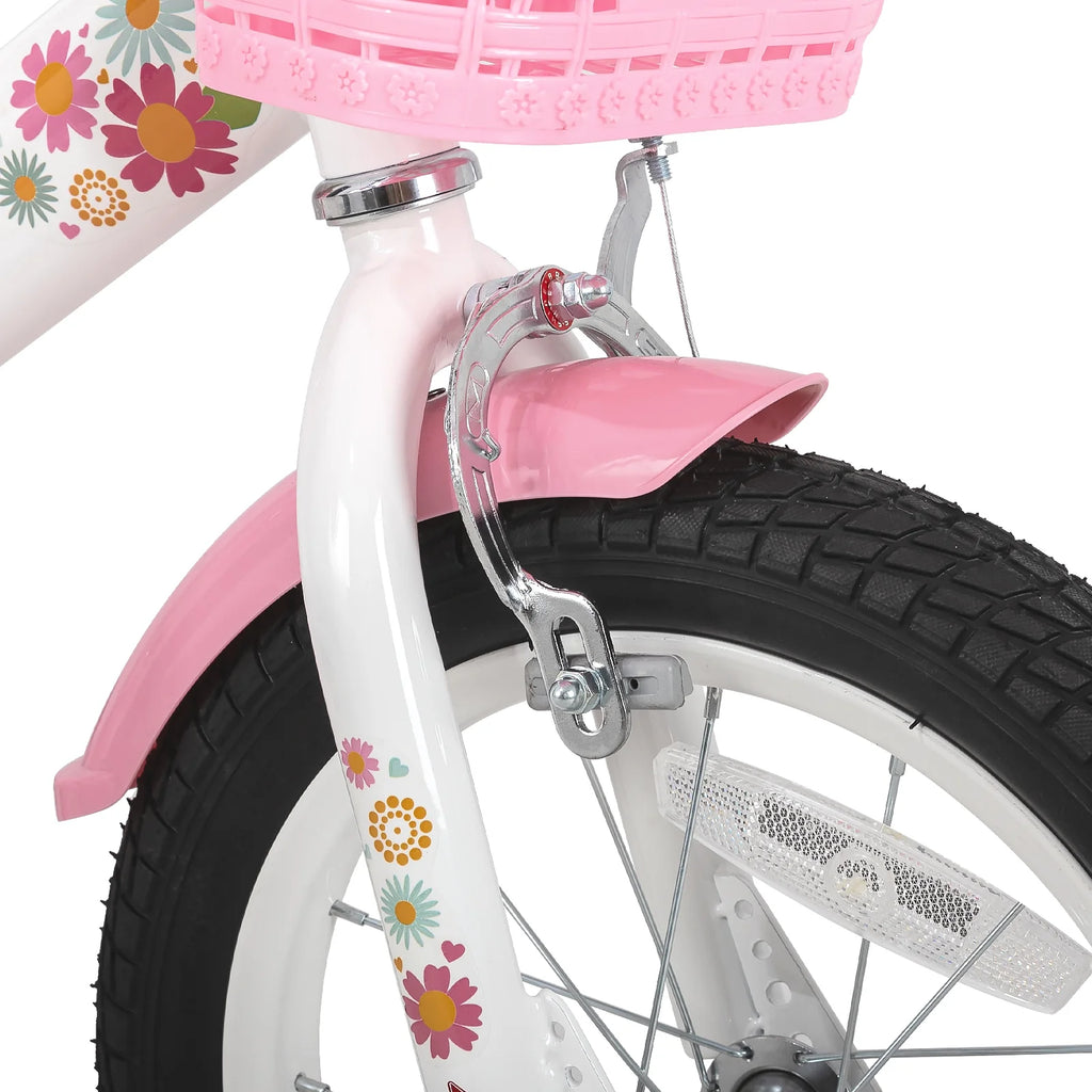 JOYSTAR Little Daisy 14 Inch Kids Bike for 3 4 5 Years Girls with Handbrake Children Princess Bicycle with Training Wheels Basket Streamer Toddler Cycle Bikes Blue