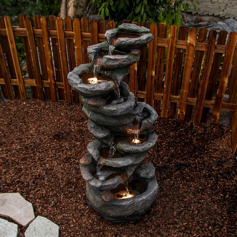 10-Tier Rock Waterfall Fountain 39.76" Cascading LED Feature for Garden & Patio