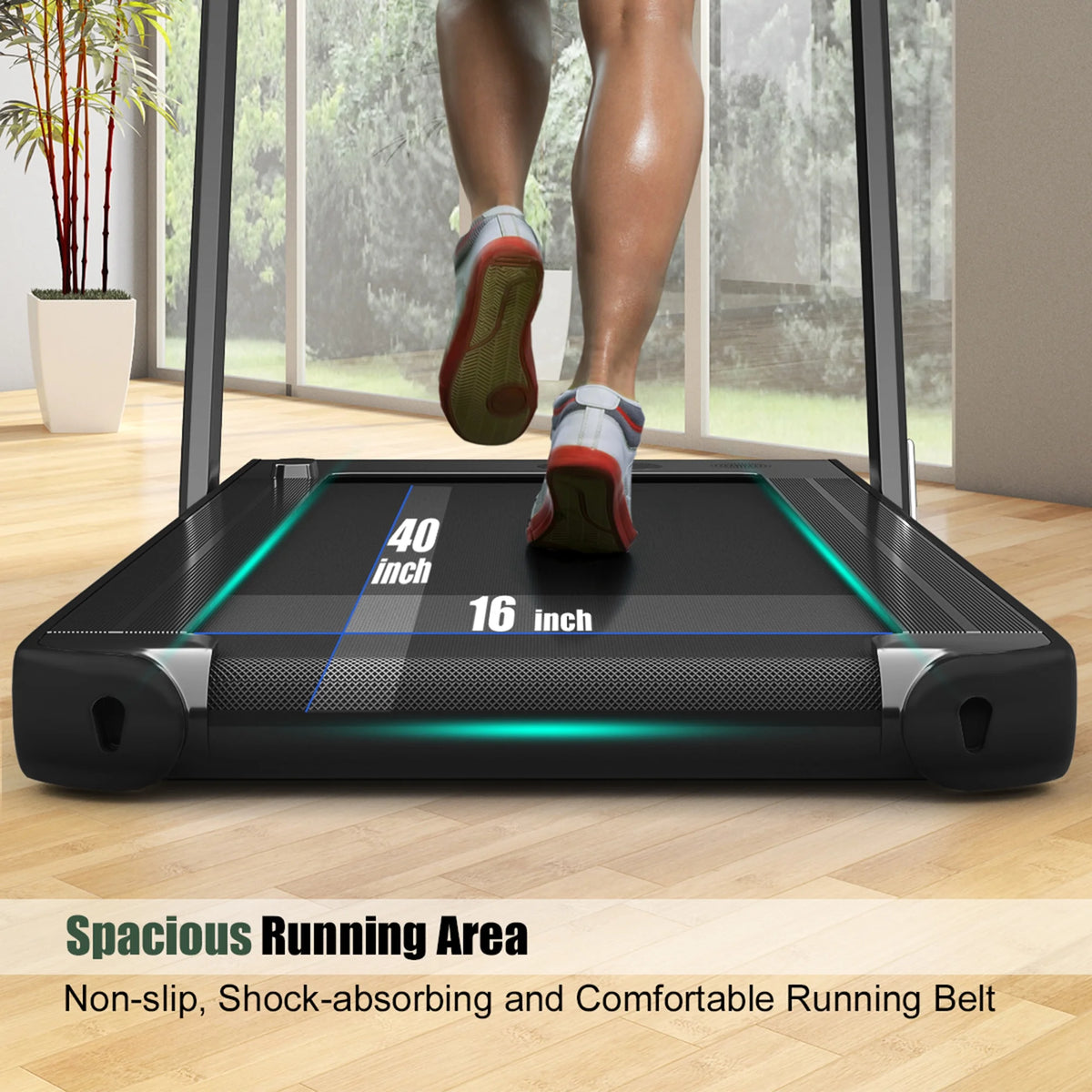 Gymax 2 in 1 Folding Treadmill 2.25HP Running Machine w/ Dual Display APP Control Black