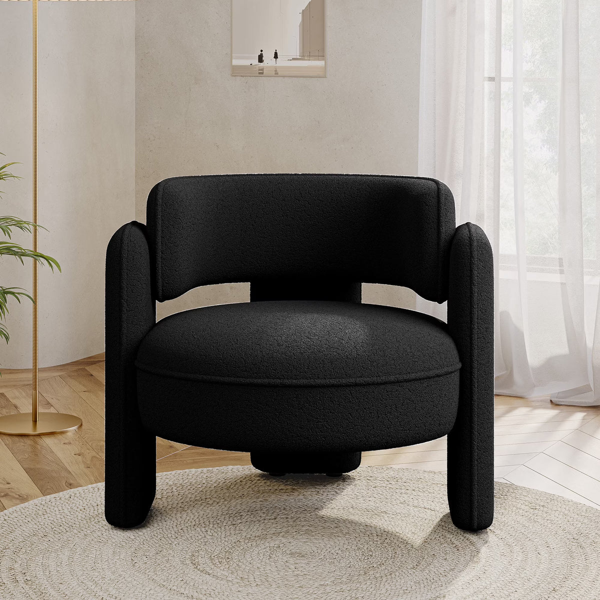 BELLEZE Sherpa Boucle Chair, Modern Barrel Accent Chair Comfy Round Upholstered Armchair Accent Side Chair for Living Room, Bedrooms, Corner - Quinton White