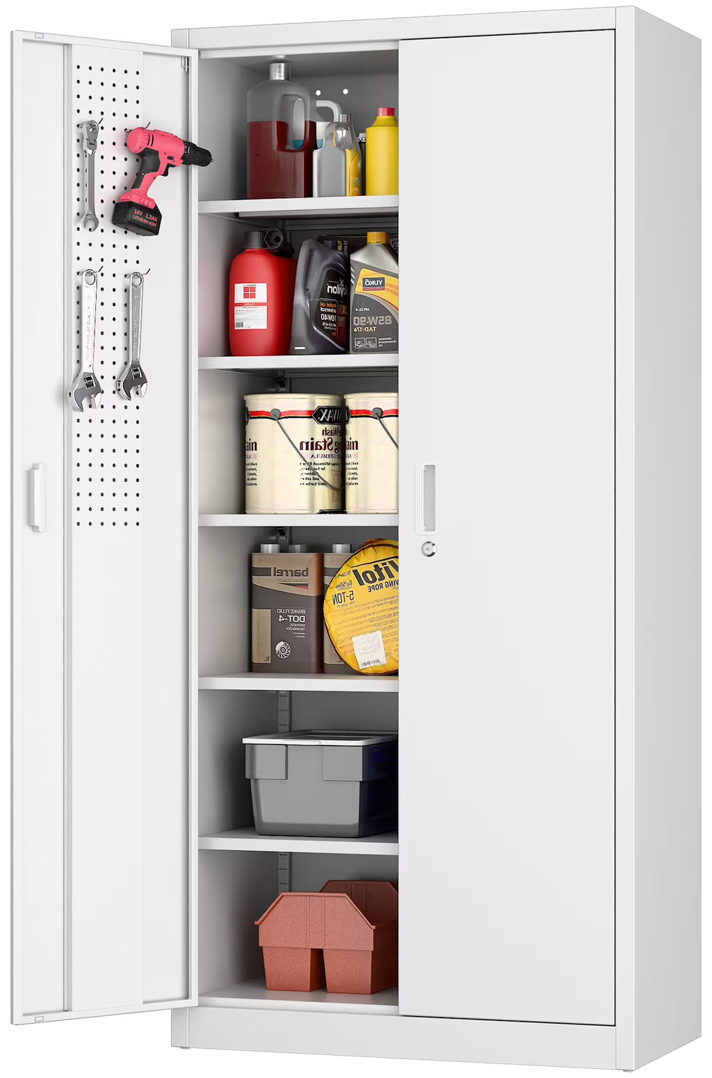 GANGMEI 72 Inches Tall Metal Garage Storage Cabinets with 5 Adjustable Shelves, Lockable Steel Black Storage Cabinet with Doors for Office, Home, School, Shops, Garage, Assembly required