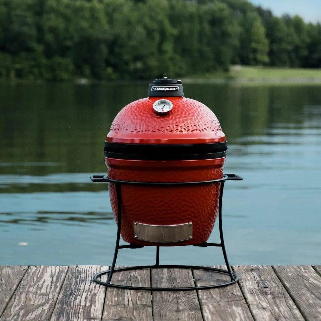 Kamado Joe Joe Jr. 13.5 in. Portable Charcoal Grill in Red with Cast Iron Cart, Heat Deflectors and Ash Tool