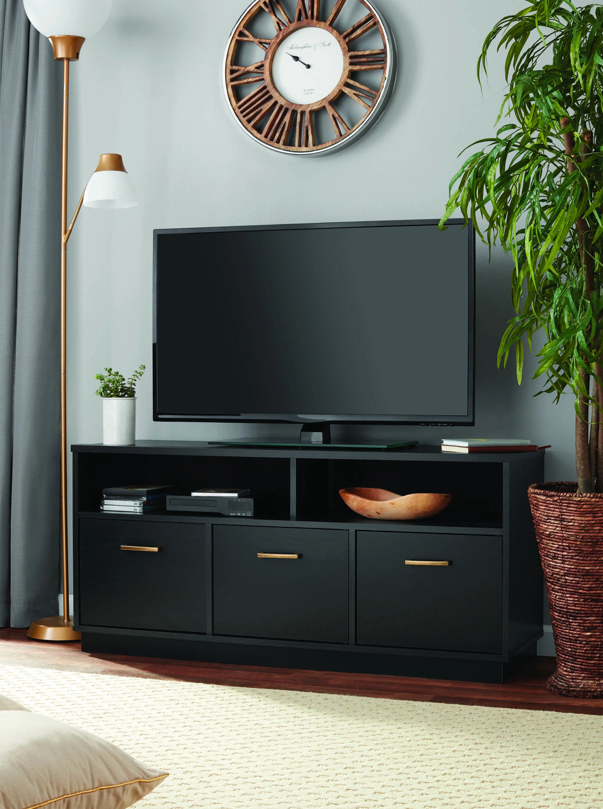 Mainstays 3-Door TV Stand Console for TVs up to 50", Blackwood Finish