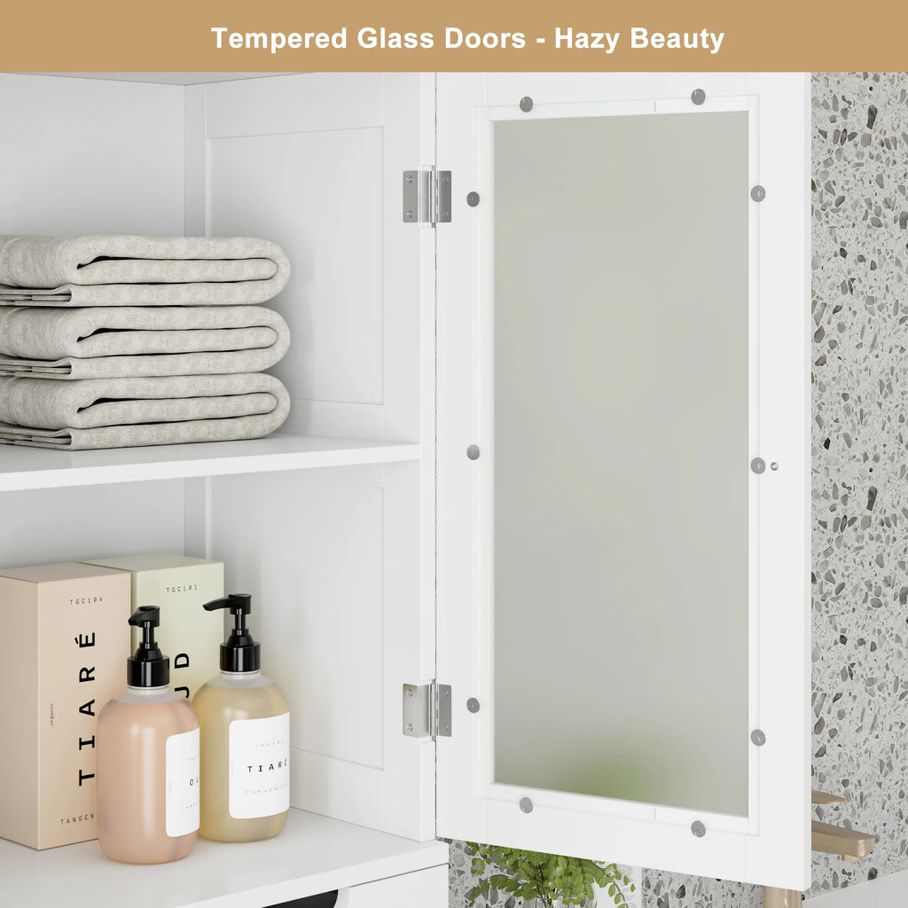Homfa 67" Tall Bathroom Cabinet, White Linen Cabinet with Doors and Removable Drawers, Kitchen Cupboard