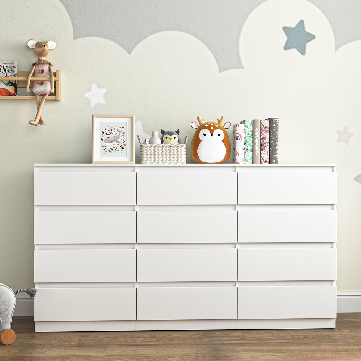 Resenkos Mid Century Modern 8 Drawer Dresser for Bedroom with Hidden Handle White