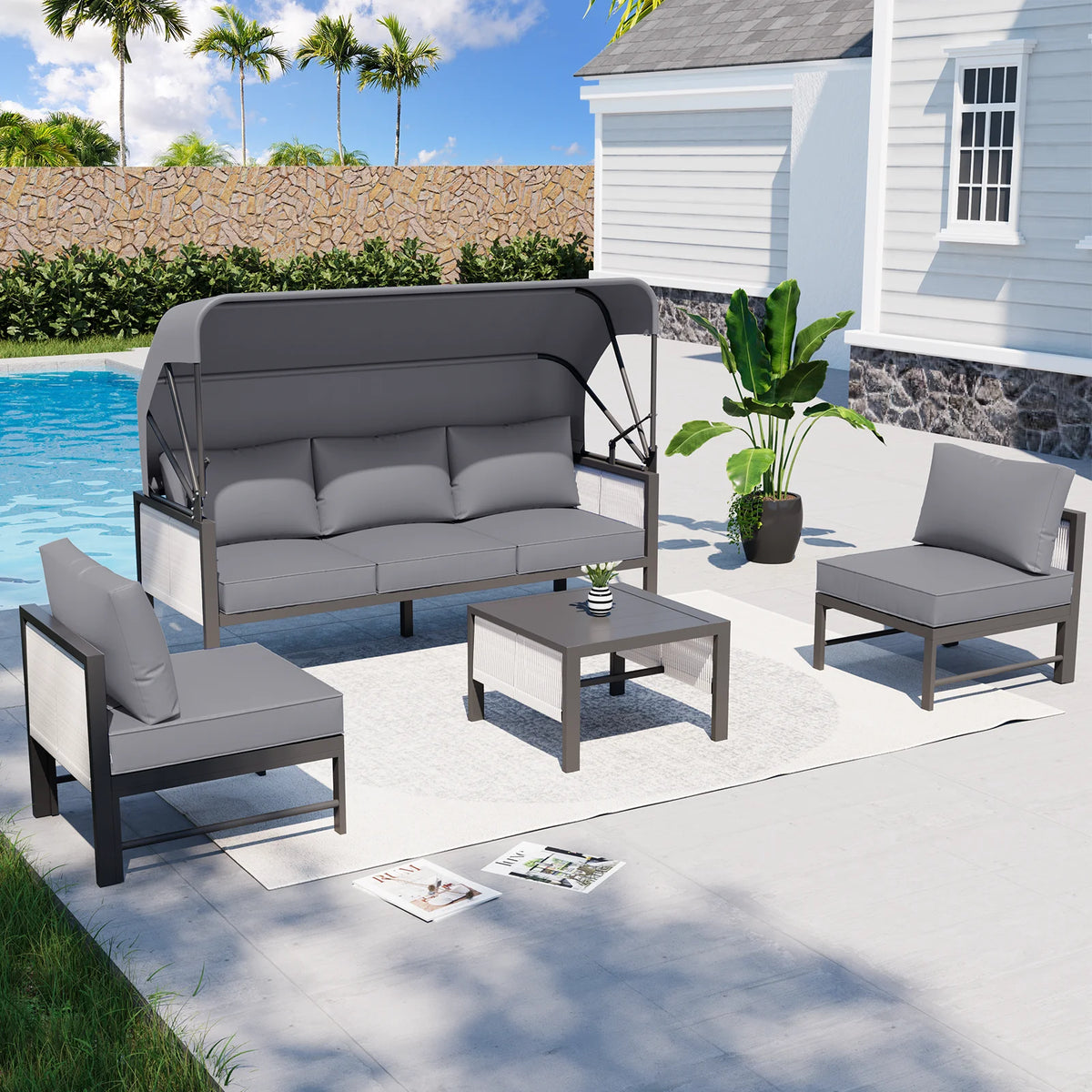 AECOJOY Aluminum Outdoor Furniture Set, 7 Pieces Metal Patio Furniture on sale Outdoor Couch Patio Conversation Set - Light Grey