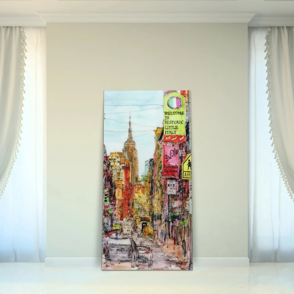 Empire Art Direct Blue Splash Frameless Free Floating Tempered Glass Panel Graphic Wall Art, 72" x 36", Ready to Hang