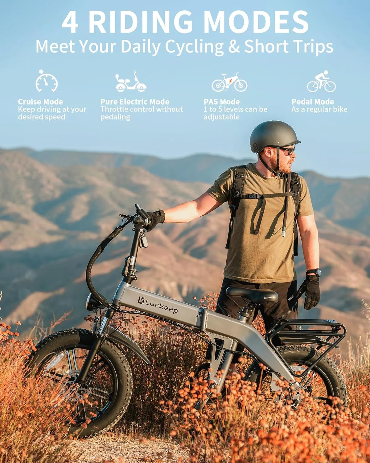 Luckeep X1 Lite Foldable Electric Bike for Adults 1500W Peak Motor,720WH Removable Battery,28MPH 60 Miles Long Range,20"*4" Fat Tire All-Terrain E-bike with Front Suspension,Mountain Electric Bicycle