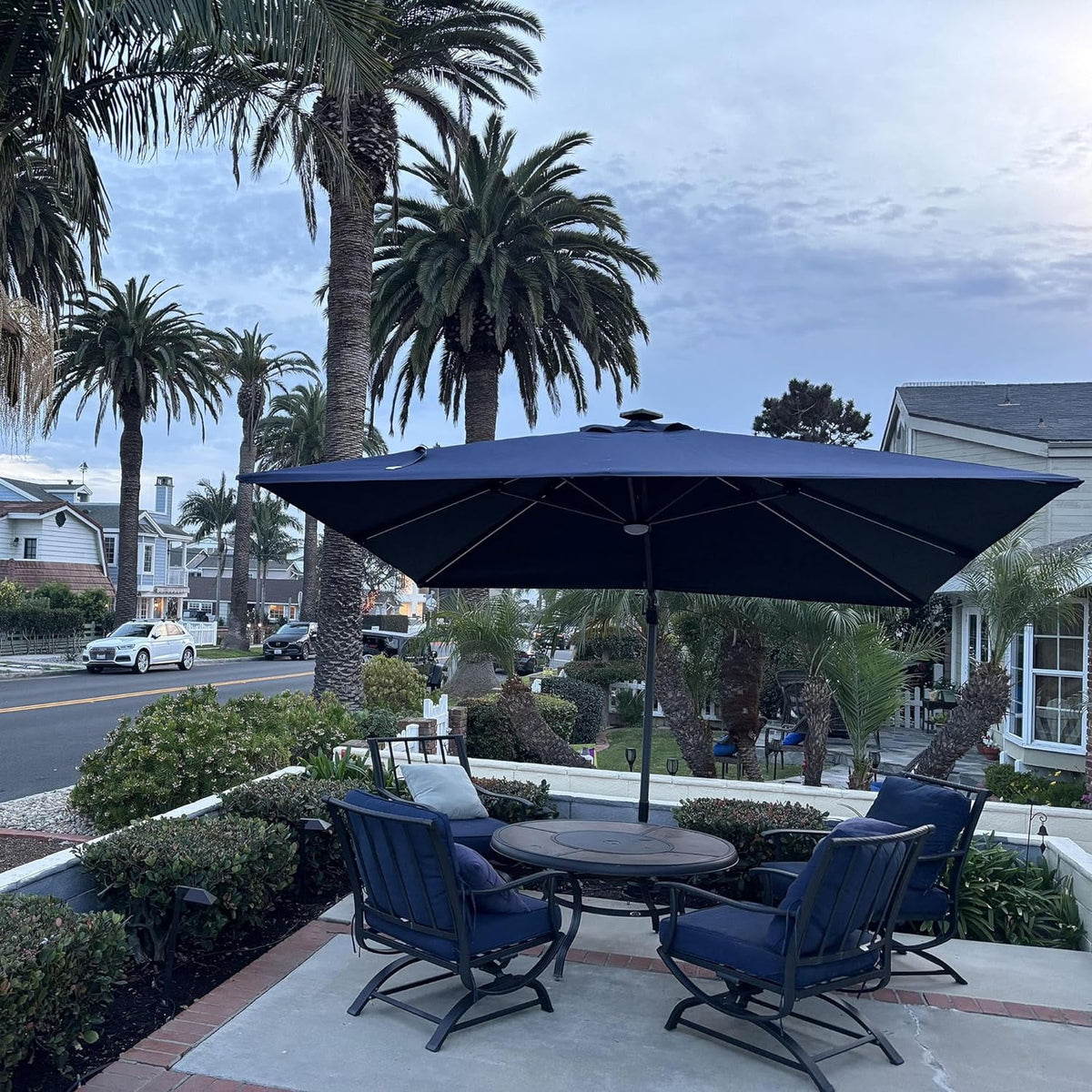PURPLE LEAF 8x8 Ft Cantilever Umbrella Square Outdoor Patio Umbrella Large Offset Hanging Umbrella Aluminum Umbrella with 360°Rotation Adjustable Garden Pool Umbrella,Beige