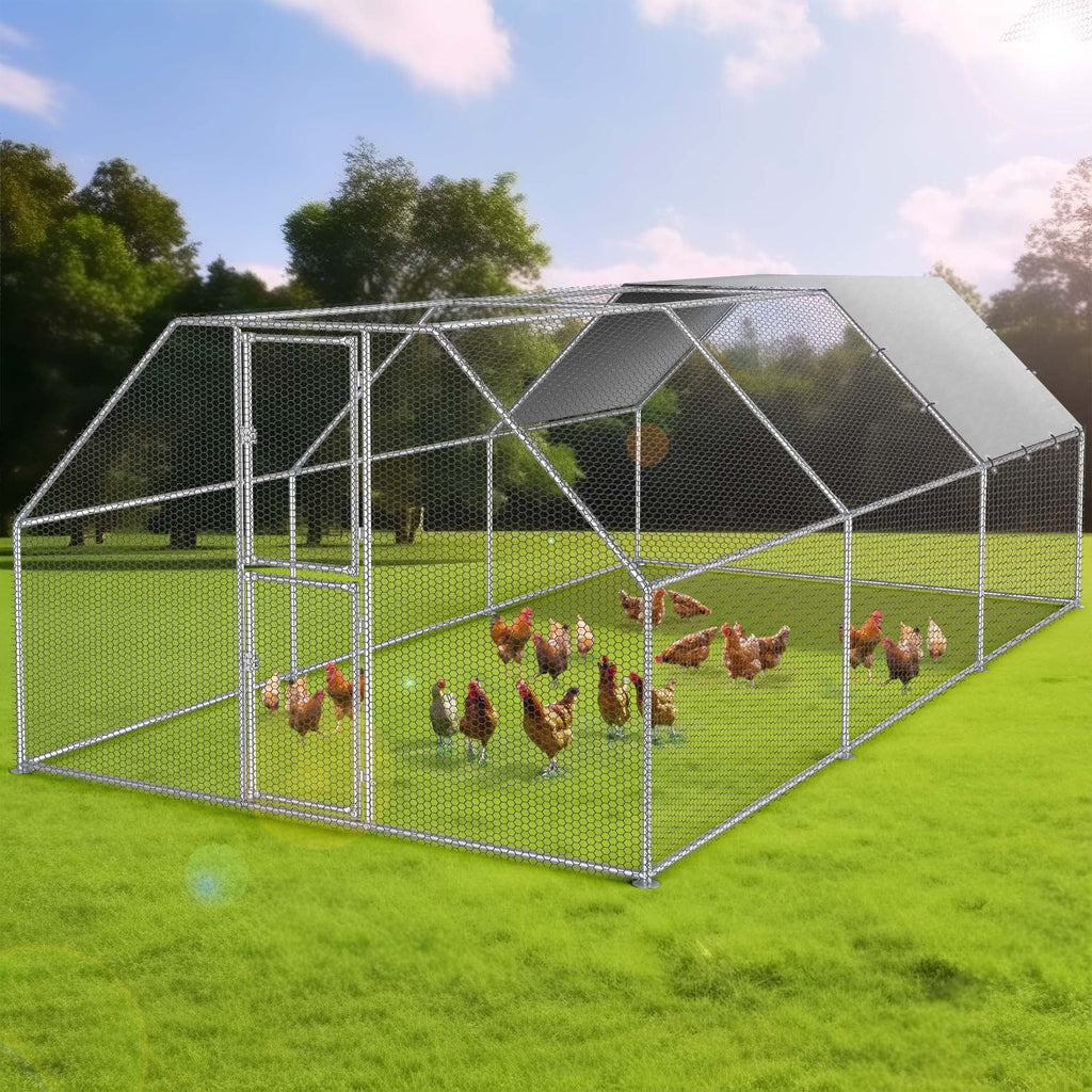 Dextrus Large Metal Chicken Coop, Walk-in Chicken Run, Galvanized Wire Poultry Chicken Hen Pen Cage, Rabbits Duck Cages with Waterproof Anti-Ultraviolet Cover for Farm, Backyard