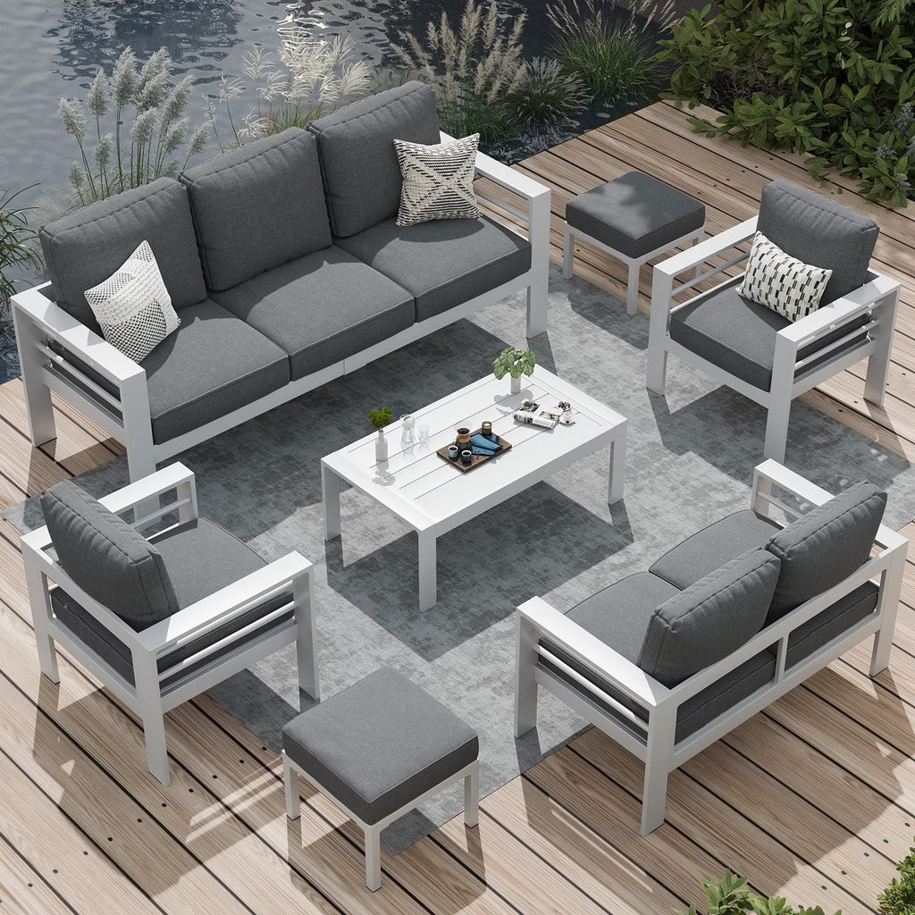 AECOJOY Aluminum Outdoor Furniture Set, 7 Pieces Metal Patio Furniture on sale Outdoor Couch Patio Conversation Set - Light Grey
