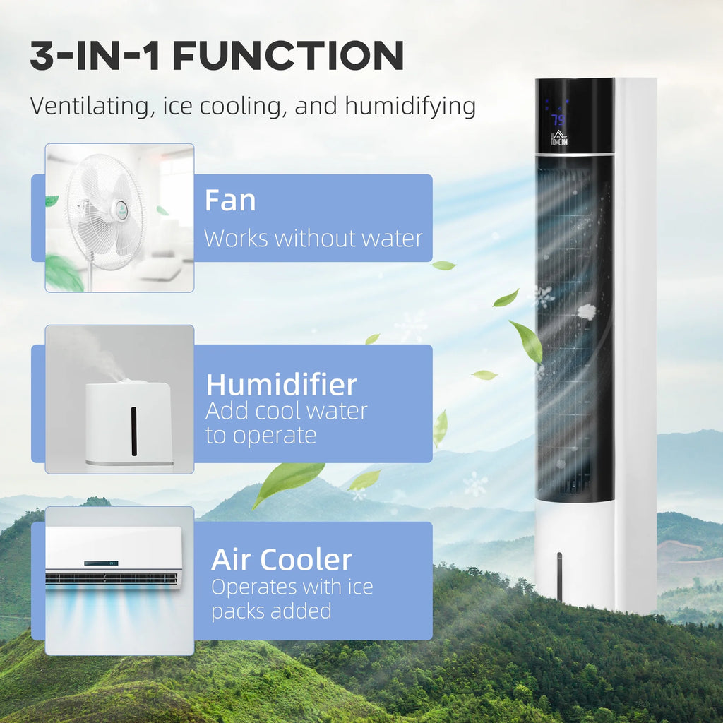 HOMCOM 42" Oscillating Air Cooler for Home with Timer 3-In-1 Evaporative Ice Cooling Tower Fan Humidifier with 3 Modes 3 Speeds LED Display Remote