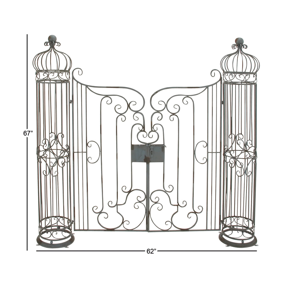 DecMode Traditional Metal Arch with Botanical Design Garden Arbors with Latch Lock Closure, 78"W x 94"H