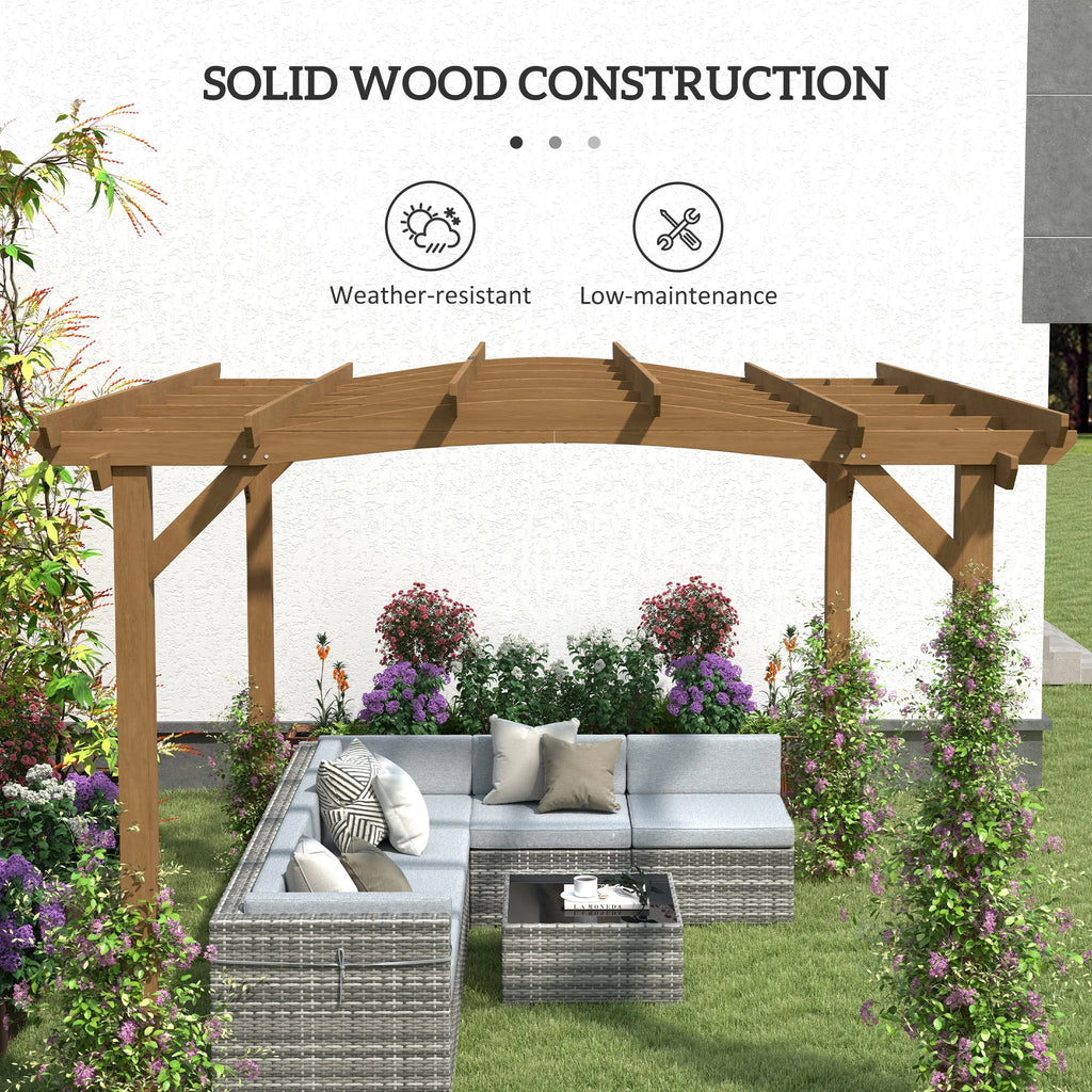 Outsunny 10' x 12' Outdoor Pergola, Wood Gazebo Grape Trellis with Arched Roof, Stable Structure for Climbing Plant Support, Dark Brown