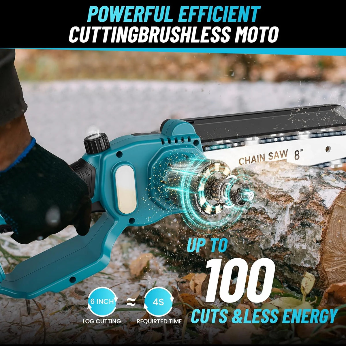 Seesii 2-in-1 Cordless Pole Saw, 8 Inch Brushless Mini Chainsaw with Extension Pole, 16ft Max Pole Saws with 2x 21V Batteries for Tree Trimming, Branches Pruning, Wood Cutting
