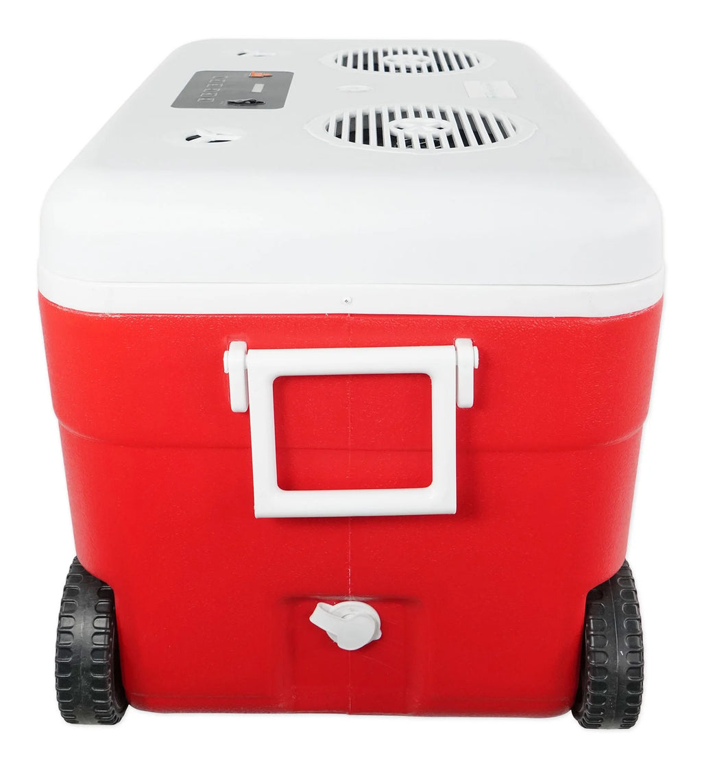 Rechargeable Red 55 Quarts Cooler with Waterproof Built-in Bluetooth Speaker and 12,000 maH Power B