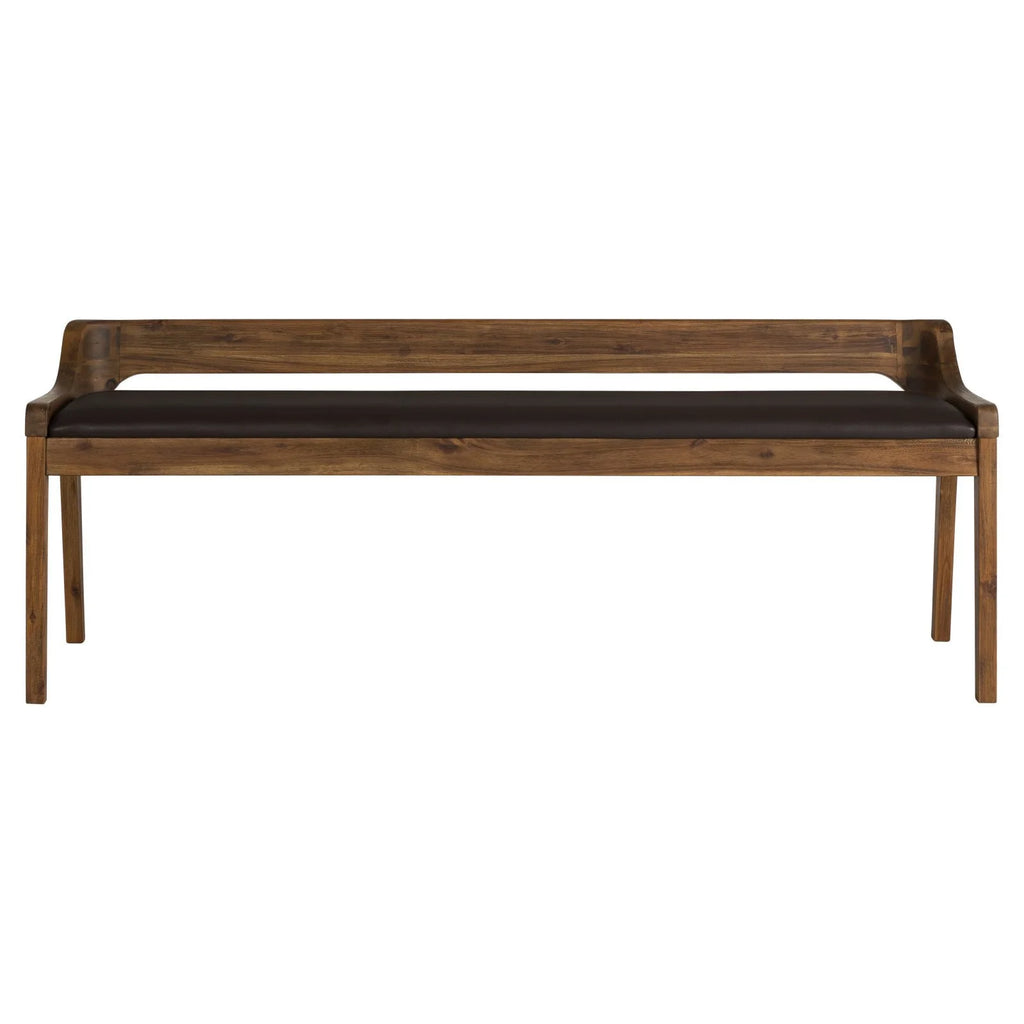 Boraam Rasmus Low Back Faux Leather and Wood Dining Bench, Chestnut Wire-Brush Finish