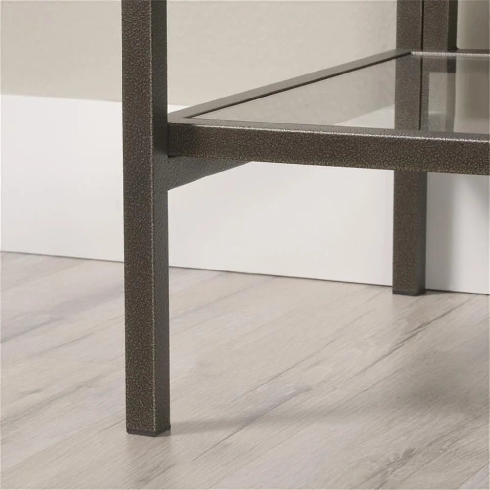 Pemberly Row 5-Shelf Modern Metal Bookcase in Gold Satin/Faux Deco Stone