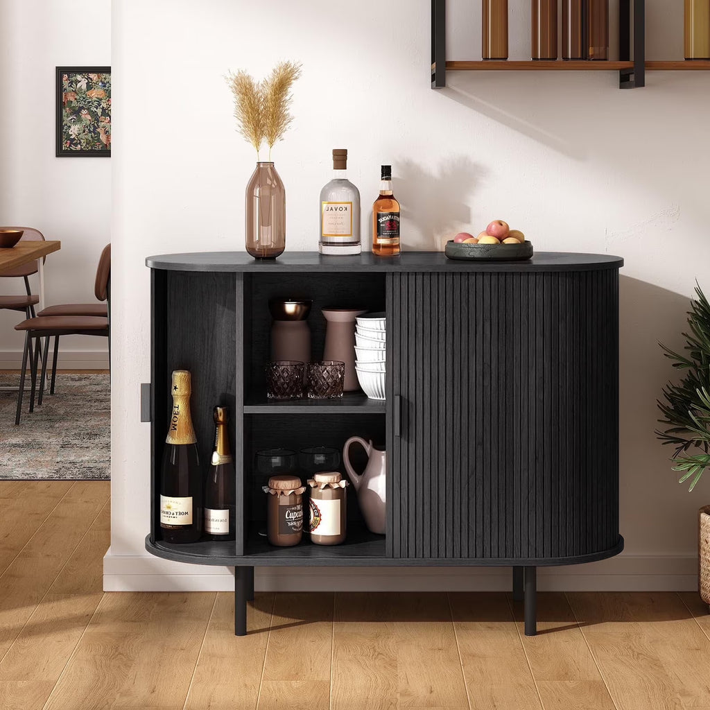 MARNUR Sideboard Buffet Cabinet 40" Storage Cabinet with 2 Sliding Tambour Doors, Adjustable Shelves for Kitchen, Living Room, Hallway, Entryway