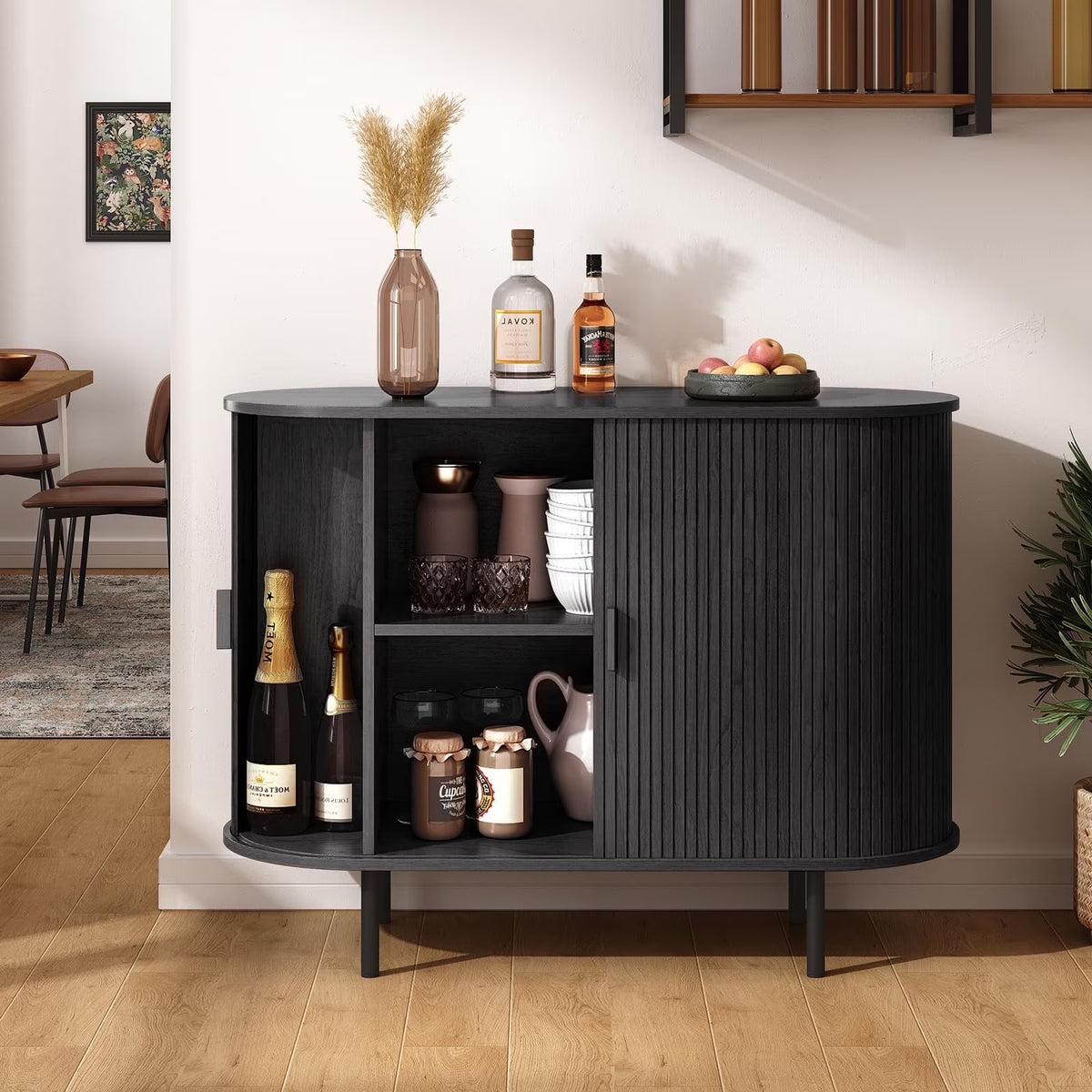 MARNUR Sideboard Buffet Cabinet 40" Storage Cabinet with 2 Sliding Tambour Doors, Adjustable Shelves for Kitchen, Living Room, Hallway, Entryway