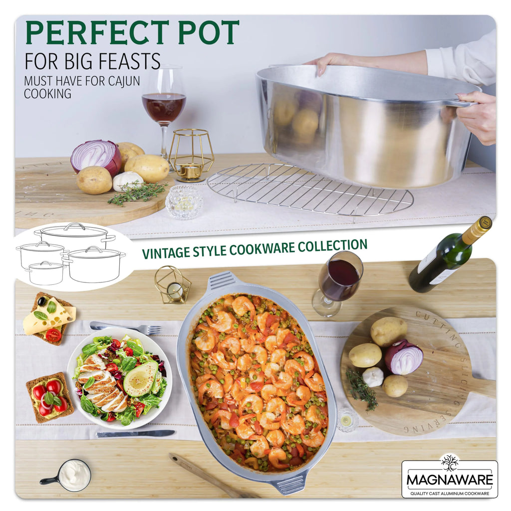 MAGNAWARE 5qt Lightweight Cast Aluminum Oval Dutch Oven, Silver